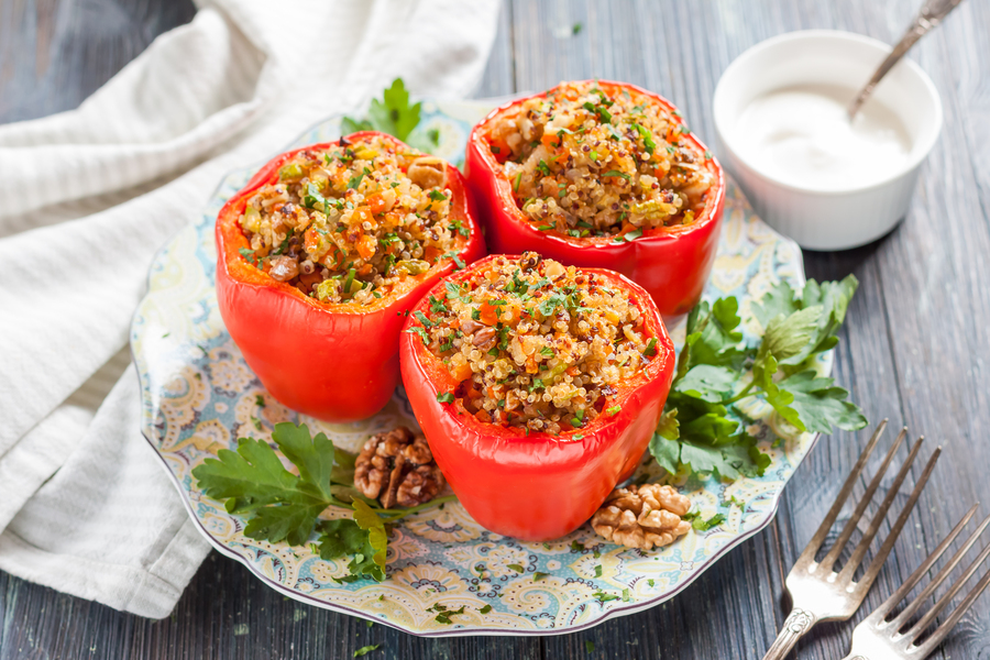 Raspberry Mojito with Quinoa Stuffed Bell Peppers