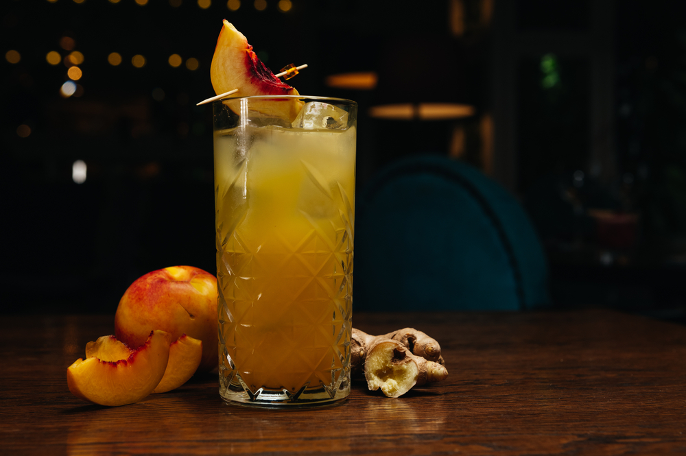 peach ginger cooler shrub cocktail