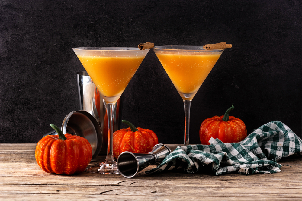 pumpkin cocktails in martini glasses