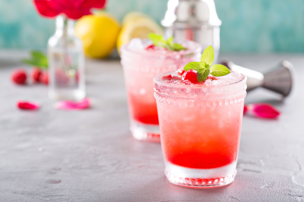 raspberry mint fizz shrub cocktail