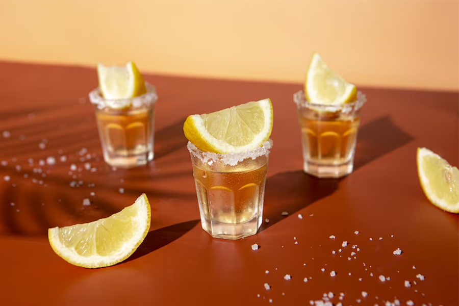 tequila in shot glasses with lime